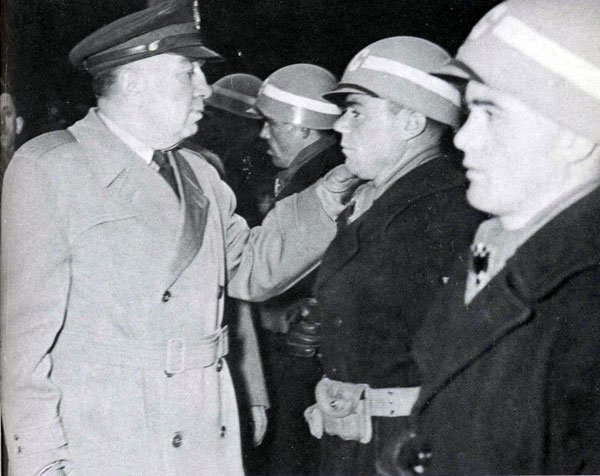 U.S. Colonel F. H. Dunn inspecting the anti-communist Albanian "Company 4000" during training at Hohenbrunn in Bavaria in November 1950,